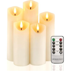 Homemory Realistic Flickering Flameless Candles, Battery Operated Candles with Remote Control and Timer, LED Pillar Candles Made of Real Wax, Set of 5