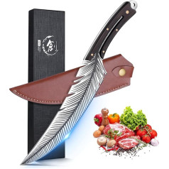 DRAGON RIOT Japanese Knife, Professional Kitchen Knife, Sharp Barbecue Knife, Beautiful Outdoor Knife with Leather Sheath, Meat Knife for Kitchen, Camping, Grill