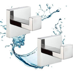 SHUNLI Chrome Towel Hooks, Pack of 2, Wall Hooks, Clothes Hooks, Modern Square Coat Hooks, Heavy Duty Bathrobe Hooks for Bathroom and Kitchen, Wall Mount/Stainless Steel SUS304 Rustproof
