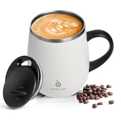 Ideus Coffee Mug 470 ml, Double-Wall Vacuum-Insulated Stainless Steel Coffee and Tea Mug with Non-Slip Handle and Sliding Module Lid, Large Volume (White)