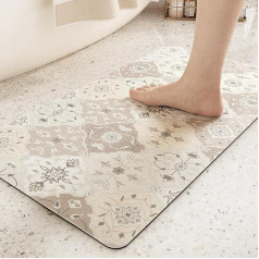 COLOR&GEOMETRY Stone Bath Mat, Non-Slip 44 x 76 cm, Boho Bath Mat, Quick-Drying, Absorbent Bath Mat, Non-Slip, Washable, Extra Thin and Absorbent Shower Mat, Beige