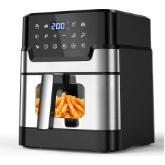 6L Oil Free Air Fryer XXL with Metal Cavity, Hot Air Fryer Airfryer with Viewing Window, 10 Functions, Digital LED Touch Screen, Non-Stick Basket, Machine Washable