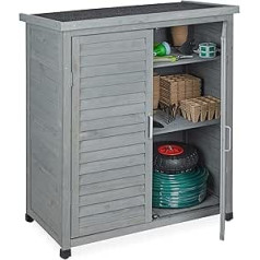 Relaxdays Garden Cupboard, 3 Compartments, Flat Roof with Tilt, Double Door, H x W x D: 97 x 86.5 x 47 cm, Tool Cabinet, Wood, Grey, 80%