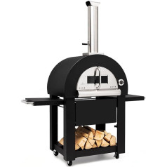 Klarstein Diavolo Napoletana Pizza Oven, Outdoor Oven with Pizza Stone, Wood or Charcoal Fire, Built-in Thermometer, Temperature Display up to 500 °C, Stainless Steel, Black
