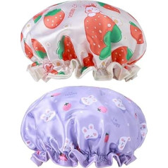 BOHUIZ Shower Cap for Kids, 2 Pack Toddler Shower Cap, Waterproof Double Layer Shower Cap, Cute Rubber Band, Bonnet, Satin and Eva, Soft Kids Sleep Cap, Reusable