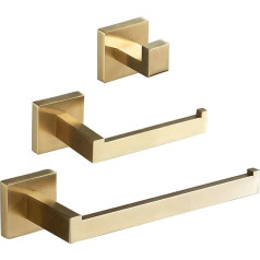 Bathroom Accessories 3-Piece Towel Holder Set, Gold Towel Ring, Toilet Paper Holder, Hook, Wall Mount Stainless Steel SUS304/Brushed Gold SHUNLI