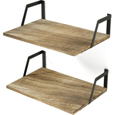 SRIWATANA Wall Shelf, Wide Wood and Metal, Set of 2, Shelf Wall 42 x 32 x 12 cm, Modern Decoration Hanging Shelf for Living Room, Bathroom, Bedroom, Office, Kitchen (Black)