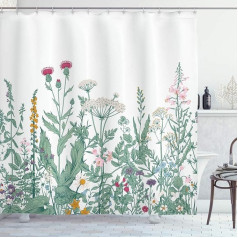 ABAKUHAUS Flower Shower Curtain, Chervil Musk Mauve, Fabric Fabric Bathroom Decoration Set with Hooks, 175 x 200 cm, Multi-Colour