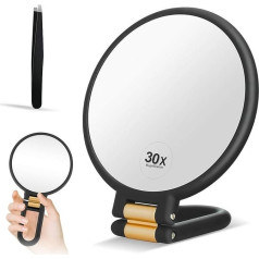QYLPZ 30X Magnification Mirror, 30X/1X Double Sided Handheld Mirror, Portable Foldable Makeup Mirror, Travel Mirror for Fine Makeup of Women's Eyes