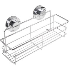 Annstory Super Powerful Vacuum Suction Stainless Steel Bathroom Shelf Shower Caddy Rack Storage Basket with Locking Suction