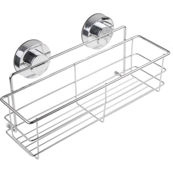 Annstory Super Powerful Vacuum Suction Stainless Steel Bathroom Shelf Shower Caddy Rack Storage Basket with Locking Suction