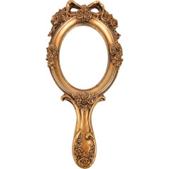 Nerien Vintage Hand Mirror, Makeup Mirror with Handle, Antique Embossed Rose Princess Hand Mirror for Women, Portable Travel Pack, Compact Mirror, Decorative Cosmetic Handle Mirror, Gold