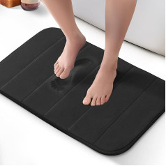KEPLIN Memory Foam Bath Mat, Ultra Soft, Highly Absorbent, Non-Slip, Machine Washable, Luxury Comfort for Home and Bathroom Floors, Black, 40 x 60 cm