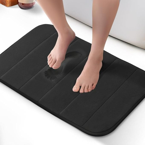 KEPLIN Memory Foam Bath Mat, Ultra Soft, Highly Absorbent, Non-Slip, Machine Washable, Luxury Comfort for Home and Bathroom Floors, Black, 40 x 60 cm
