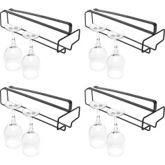SAN LIKE Set of 4 Wine Glass Holders Hanging, Under The Cupboard Wine Glass Holder, Glass Holder Made of Metal, Stemware Rack, No Drilling Glass Holder, Cabinet for Home Bar, Kitchen, Bar, Restaurant