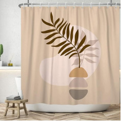 ASDCXZ Boho Shower Curtain 180 x 180 cm, Modern Abstract Art Boho Style Brown Leaves Beige Bathroom Washable Shower Curtains Polyester Textile Waterproof Bath Curtain for Bathtub with 12 Hooks