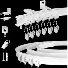 KOLAKO Flexible Bendable Curtain Track Ceiling Wall Bracket 12ft PVC Steel Plate White Heavy Duty Ceiling Curtain Track System for RV Shower Curtain Rods