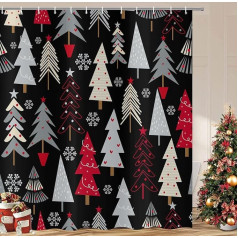 ASDCXZ Christmas Shower Curtain 180 x 200 cm, Cartoon Grey Red Christmas Tree Snowflake Christmas Washable Bathroom Shower Curtains Polyester Textile Waterproof Shower Curtain for Bath with 12 Hooks