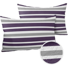 Vandarllin Outdoor-Kissenbezüge, 30,5 x 50,8 cm, wasserdicht, lila, grau und weiß gestreift, dekorative Lendenkissenbezüge mit Reißverschluss, für Terrassenmöbel, Streifenmuster, 2 Stück
