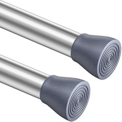 Pack of 2 Curtain Rods, No Drilling, Shower Curtain Rail, Extendable for Windows, Bathrooms, Wardrobe, Cupboards, 110-200 cm (Light Silver)