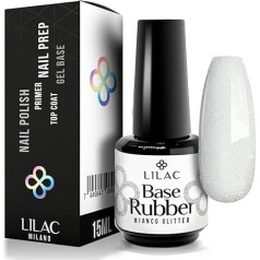 Rubber Base Rubber for Thin and Brittle Nails, Strengthening Gel Base for Rubber Based Adhesion, Suitable for All Semi-Permanent Nail Polishes - Made in USA (White Glitter)