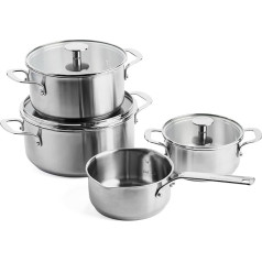 KitchenAid 7 Piece Stainless Steel Cookware Set - 3 Layer Non-Stick Coating, Induction Safe, Oven Safe & Dishwasher Safe - High Quality Pots & Pans in Silver