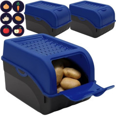 ARTECSIS Potato Storage Box, Royal Blue, Set of 3, Vegetable Box, Potato Box with Lid for Approx. 4 kg Potatoes + 6 Stickers with Vegetables