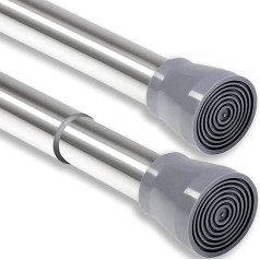 Pack of 2 Shower Rails No Drilling Clamping Rod Curtain Rail Extendable for Bathroom, Windows, Wardrobe, Cupboards, 140-250 cm (Light Silver)