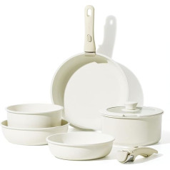 CAROTE Pan Set with Removable Handles, 8-Piece Pan Set 22/26/30 cm, Saucepan 18/22 cm, Non-Stick Coating, Stackable Pot Pan Set for All Types of Cookers, Induction, Oven-Safe