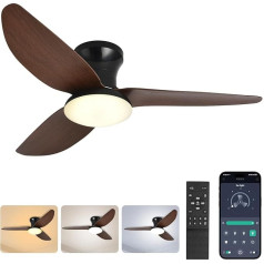 Rosnek Ceiling Fan with Lighting, Diameter 100 cm App Control & Remote Control, Ceiling Light with Fan, 6 Speeds, 3 Colours Dimmable, Quiet DC Motor, Summer/Winter Operation