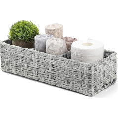 AOZITA Toilet Tank Topper, Waste Paper Bin - Multipurpose Handwoven Plastic Basket with Divider for Organization, Countertop Organiser, Grey Wash