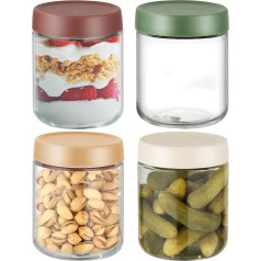 JIIKOOAI Set of 4 Overnight Oats Jars with Lids - 16 oz Glass Storage Jars, Airtight & Reusable for Kitchen, Snacks, Salad Dressings, Sauces, Yoghurt to Go, Candle Jars, Spice Containers