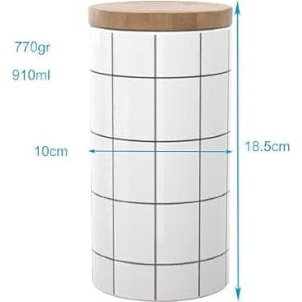 Intirilife Ceramic Storage Jar Size L with Lid – 10 x 18.5 cm – 1000 ml Capacity – Storage Container with Airtight Lid, Storage Tin for Tea, Coffee, Sugar, Cereal, Pasta, Dishwasher Safe
