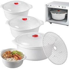 3 x Microwave Dishes, Food Storage Containers with Lid, Microwave Plate with Lid, 3 L Microwave Bowl, Storage Jars Bowl with Lid, Can be Used as Storage Containers, Suitable for Steamers Cool
