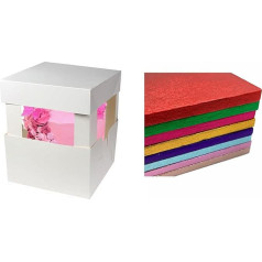 LARRYROO Square Color Cake Drum & White Box + Lid with 12 Inch Corner Extensions for High Wedding Birthday Cakes (12