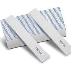 Nail File 100/100 Grit for Acrylic Nails, 12 Pieces Nail Files with Emery Boards for False Nails, Double Sided, Washable and Thick, Professional Manicure Tools for Nail-Tech