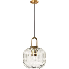 ZTTECH Clear Glass Pendant Light with Ribbed Glass Lampshade and Bronze Finish, Modern Retro Ceiling Light, Pendant Lamp for Bedside, Dining Table, Kitchen Island (200 mm)