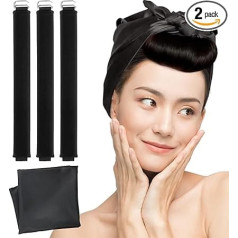 Heatless Curling Kit: Curling Rod, Headband Curler, Ribbon with Hook - Easy to Use for Overnight Curl Styling (2 Pieces)