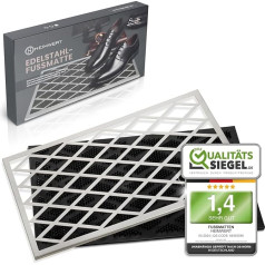 Heimwert Premium Doormat for Outside Made of Stainless Steel, Removable Stainless Steel Frame, Rubber Dirt Trapper Mat, Easy to Clean, Ideal for Front Doors, 58 x 38 cm