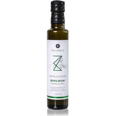 DELIGREECE - Castello Zacro Basil Olive Oil | Cold Pressed Olive Oil with Fresh Basil Fruity Basil Oil from Crete Ideal for Salads, Pasta & Cold Kitchen | 250ml