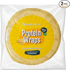 Foodtastic Protein Wraps 2 x 240 g, High Protein Tortilla, 22% Protein and Only 11% Carbs, Protein Rich and Low Carbohydrate Wheat Tortilla