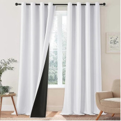 MRTREES Blackout Curtains, White, 100% Opaque, Set of 2 Curtains with Eyelets, Living Room, Thick and Heavy Thermal Curtain, Cold Protection, 225 cm Long, 140 cm Wide