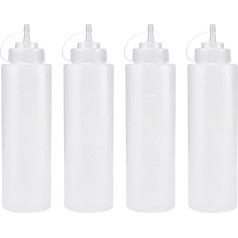4 x 500 ml Quetschflaschen, Kunststoff-Gewürzflasche mit Drehdeckel, Quetschflasche für Saucen, Ketchup, Grill, Sirup, Farbe