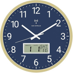 Foxtop Wireless Wall Clock Digital & Analogue 30 cm with LCD Display - Digital Radio-Controlled Clock Wall Clock with Temperature, Date, Day of the Week, Silent Kitchen Clock for Living Room, Kitchen