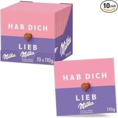 Milka Hab Dich Lieb Chocolates Strawberry Cream 10 x 110 g, Chocolates Made from Delicate Alpine Milk Chocolate Filled with Finest Strawberry Cream