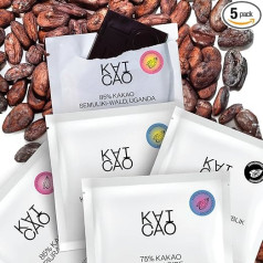 Kaicao Dark Chocolate Tasting Pack - 5 Chocolates Sweetened with Dates: 100% Oko from the Dominican Republic, 85% from Uganda and Peru, and 75% Tanzania - 5 x 30g