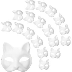 KOMBIUDA Pack of 30 unpainted cat masks for masquerade and costume parties, DIY blank mask for cosplay, animal costumes and creative craft projects, elastic band for a secure fit