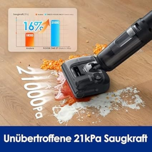 Tineco Floor One S7 Stretch Ultra Wet Dry Vacuum Cleaner, 180° Lay-Flat Wet Vacuum Cleaner, 85°C 5 Min Flashdry Self-Cleaning, 50 Minutes Running Time, DualBlock Anti-Tangle, Both Edge Cleaning,