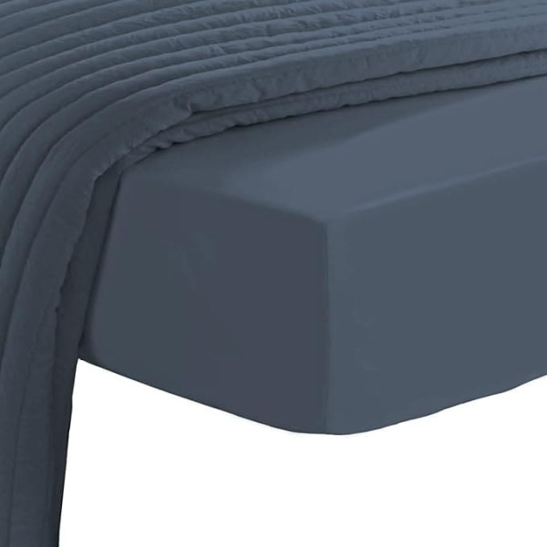 Pizuna 800 Thread Count Cotton Fitted Sheet 90 x 200 - 100 x 200 cm Dark Blue, 100% Long Staple Fitted Sheet, Soft Mako Satin Weave Fits up to 40 cm Mattress Height (100% Cotton Bed Sheet)