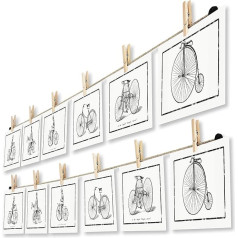 LeTOMA - Photo string and pegs for a charming wall decoration - 2x40 (2x100 cm) natural hemp rope with 2x8 clips - High-grade twine with wooden craft pegs for simple and fast fixation